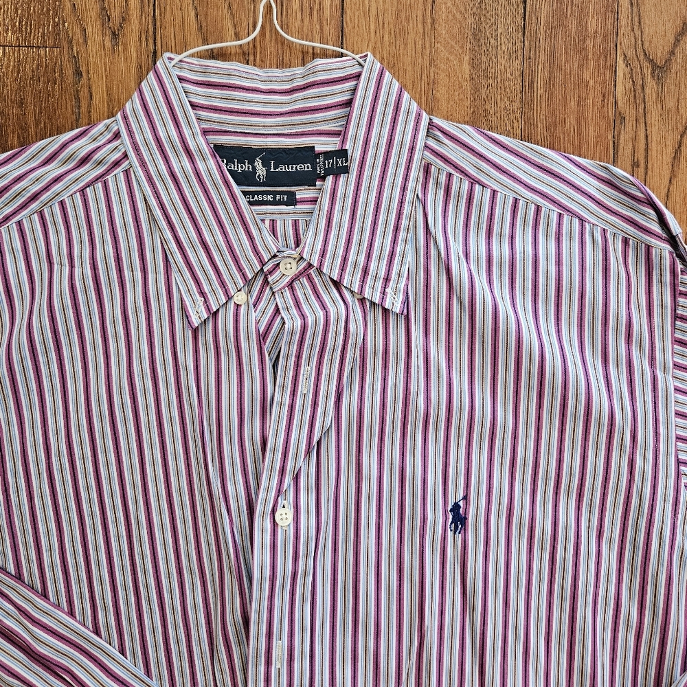 Mens Pink and Blue Stripe Ralph Lauren button up shirt XL